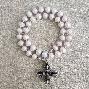 EDISON FRESHWATER PEARL NECKLACE W/ 925 DORJE/CROSS--18"